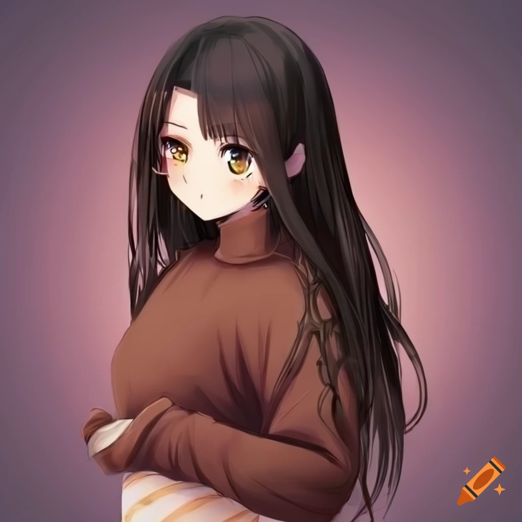 Anime girl with dark brown skin and black long hair wearing a stylish ...