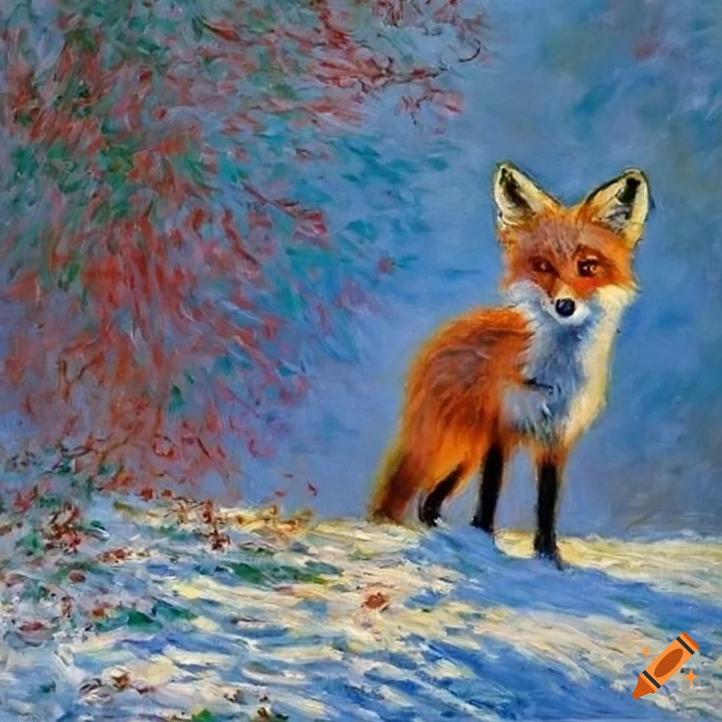 impressionist painting of a red fox in the snow