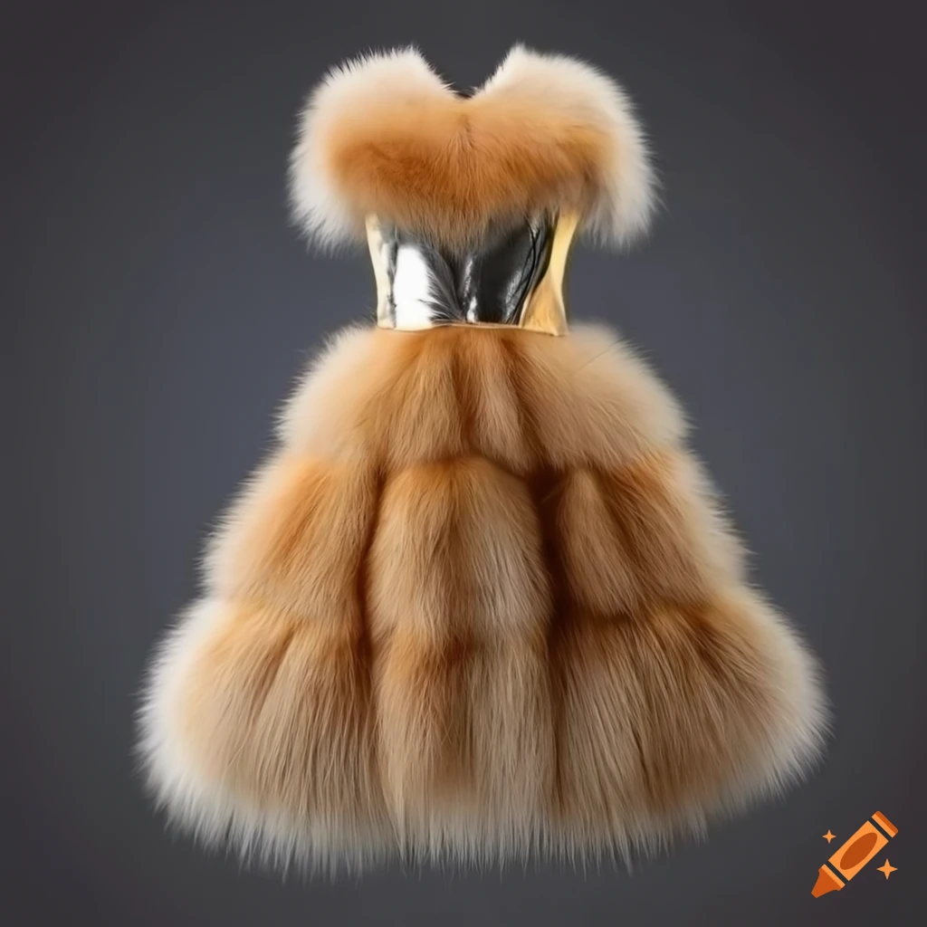 Gold dress with silver fox fur trim on Craiyon