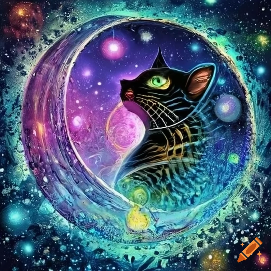 Mind-bending artwork of cats and cosmic elements