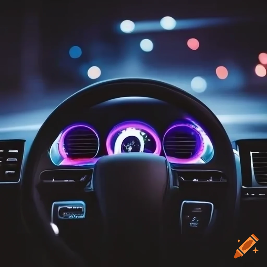 Car interior with a soothing glow at night on Craiyon