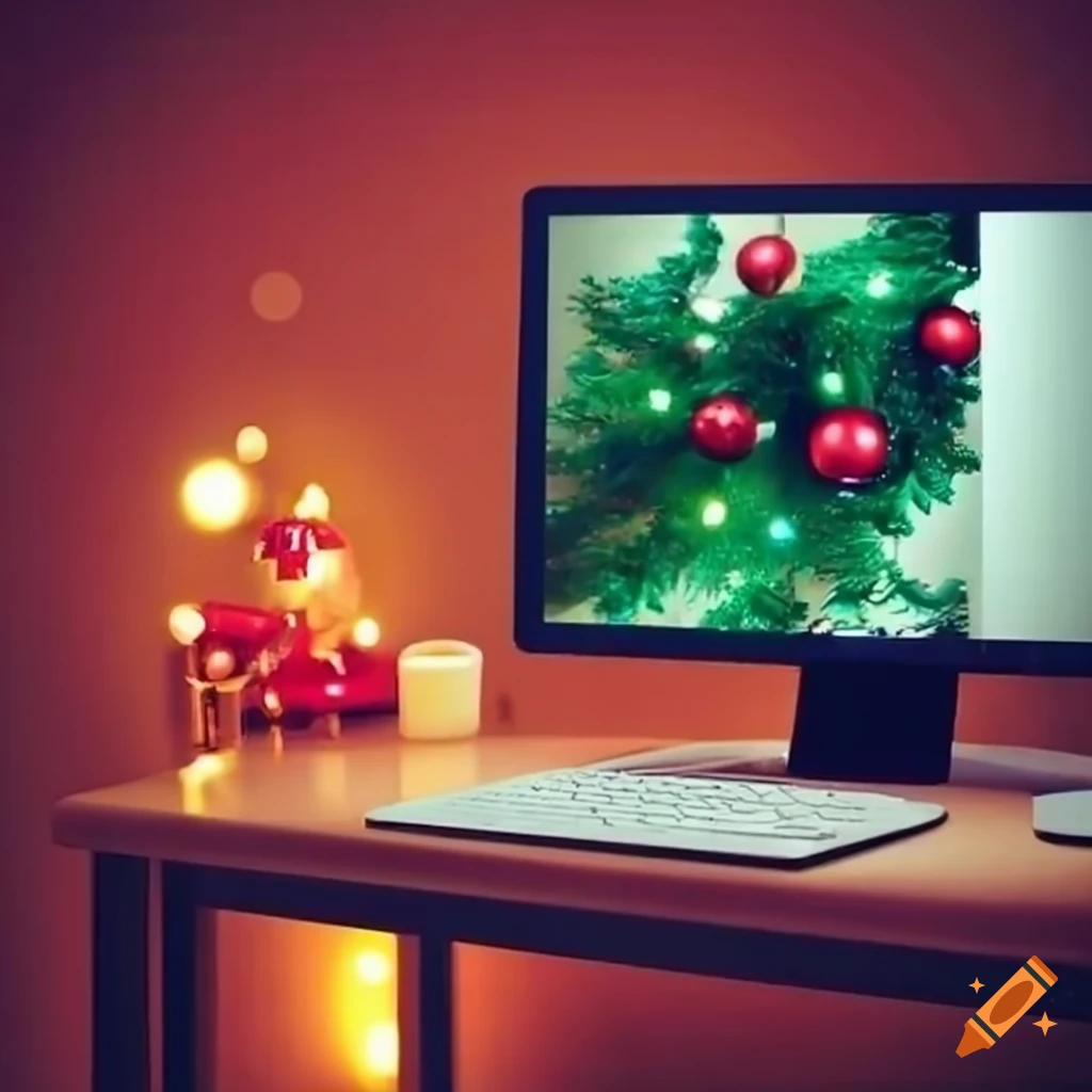 Computer Monitor With Christmas Decorations