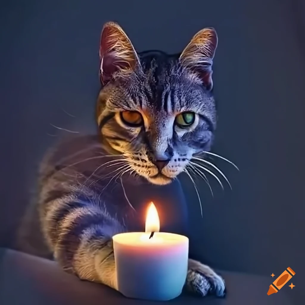 Catprogrammer working on computer with candle light