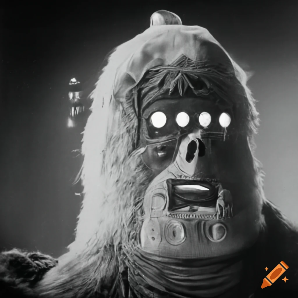 black and white screen shot of Doctor Who set