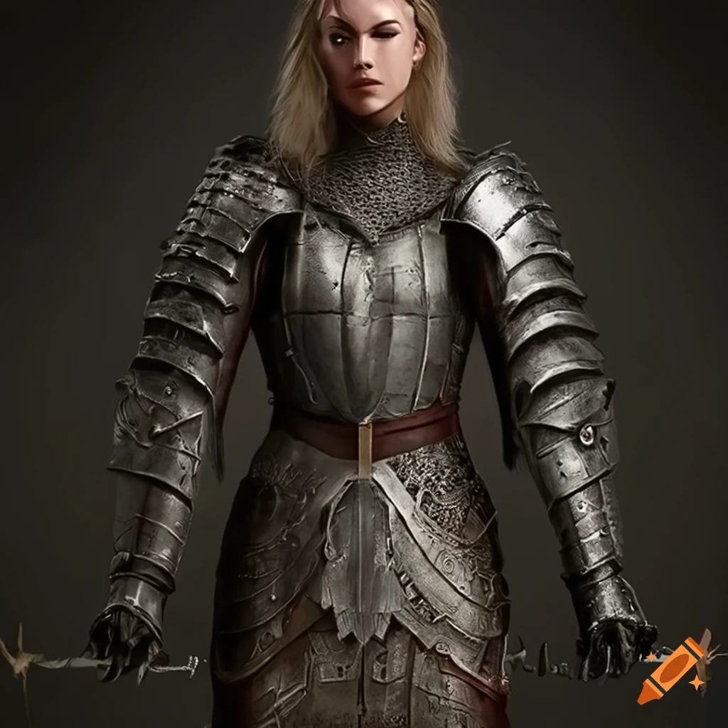 Hyperrealistic artwork of a female knight in armor on Craiyon