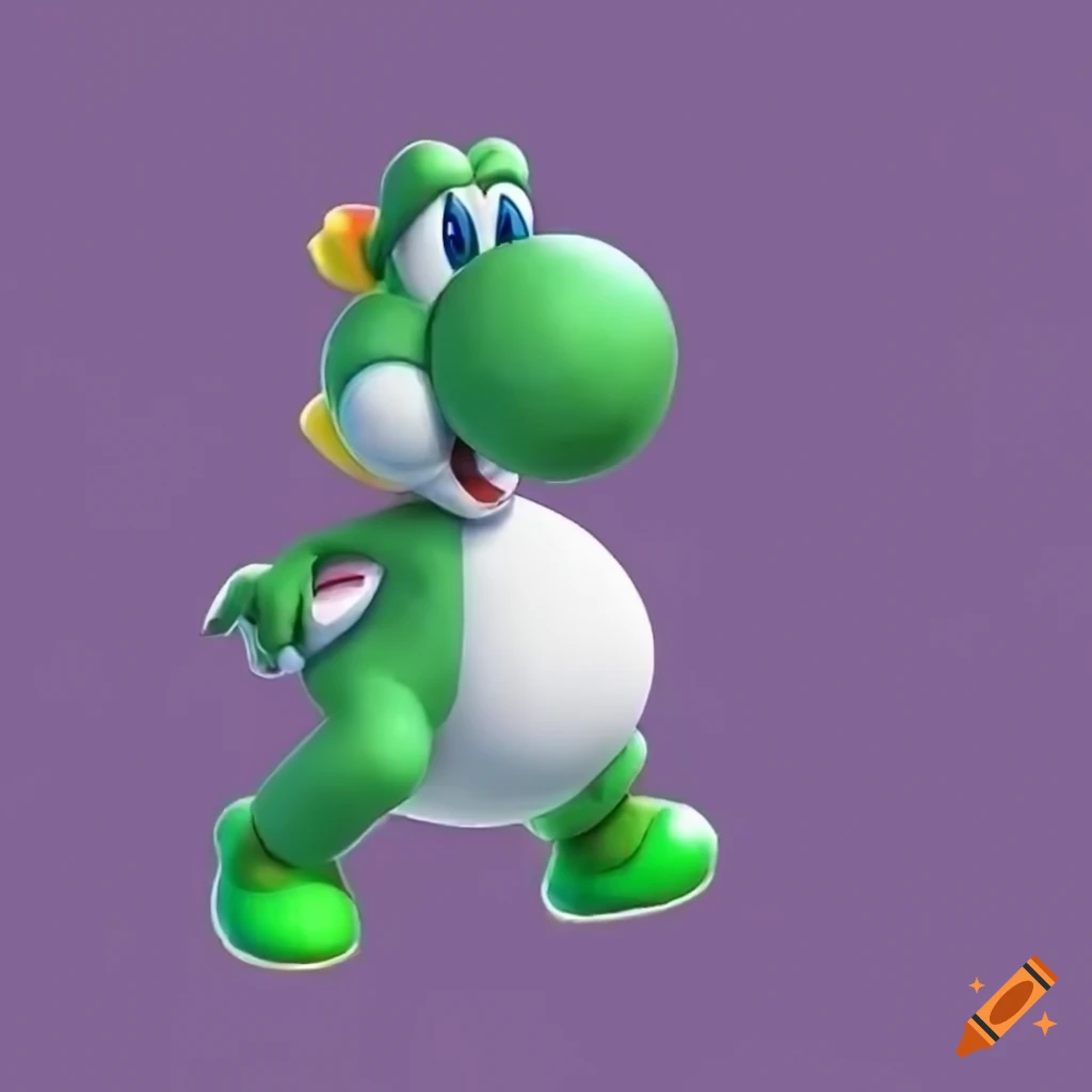 Cartoon illustration of a plump yoshi with a very deep belly