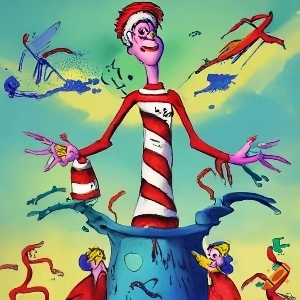 Humorous book illustration in dr. seuss style