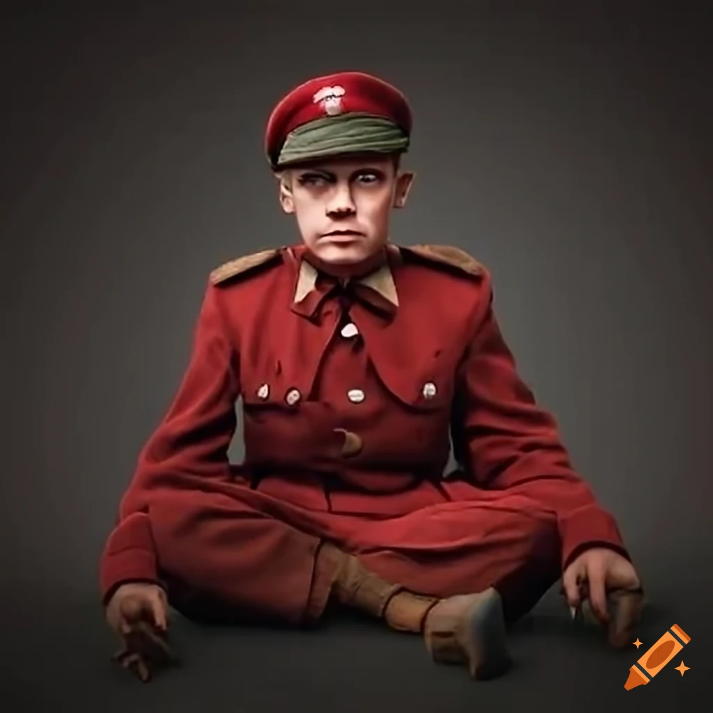 Ww2 soldier in crimson red outfit lying on the ground on craiyon