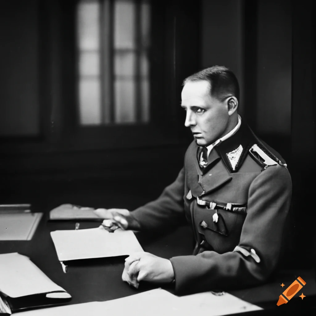 German counterintelligence officer sitting at desk in uniform on Craiyon