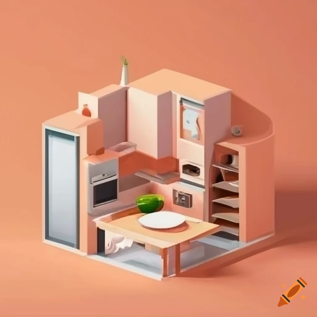 Rectangular Cubic Room Isometric view of a cozy living room with yellow walls and brown sofas ...