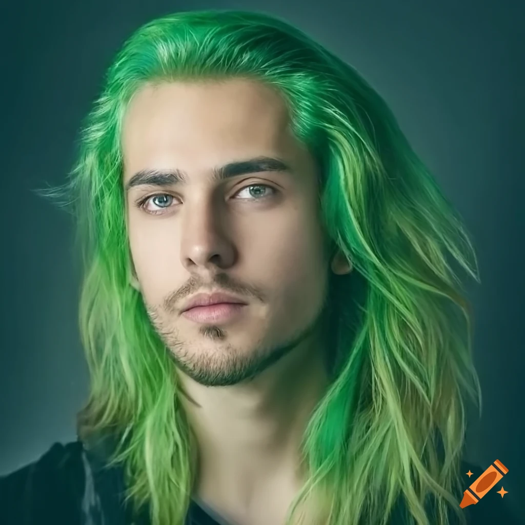 portrait of a man with long green hair