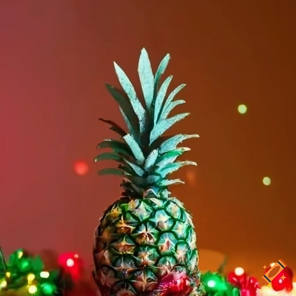 Festive pineapple christmas tree with lights and tinsel on Craiyon