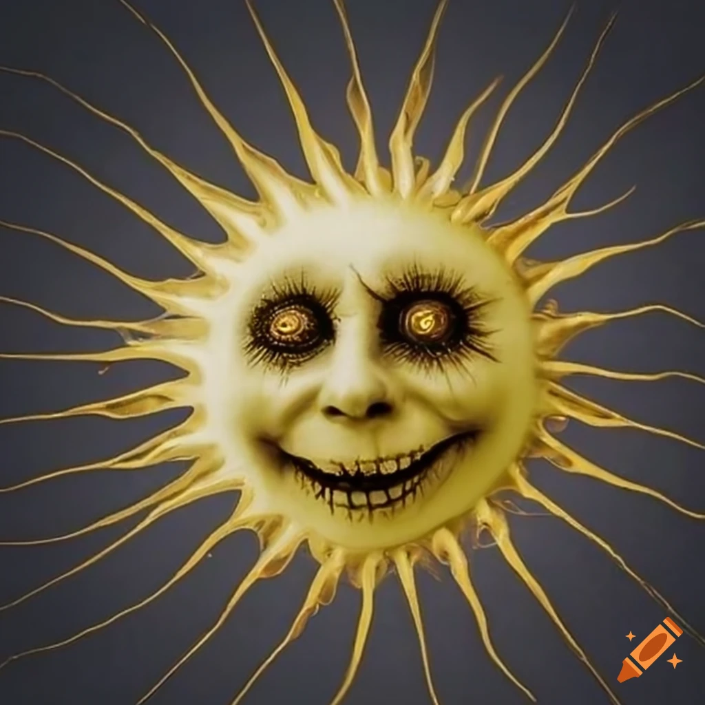 metallic creepy smiling sun