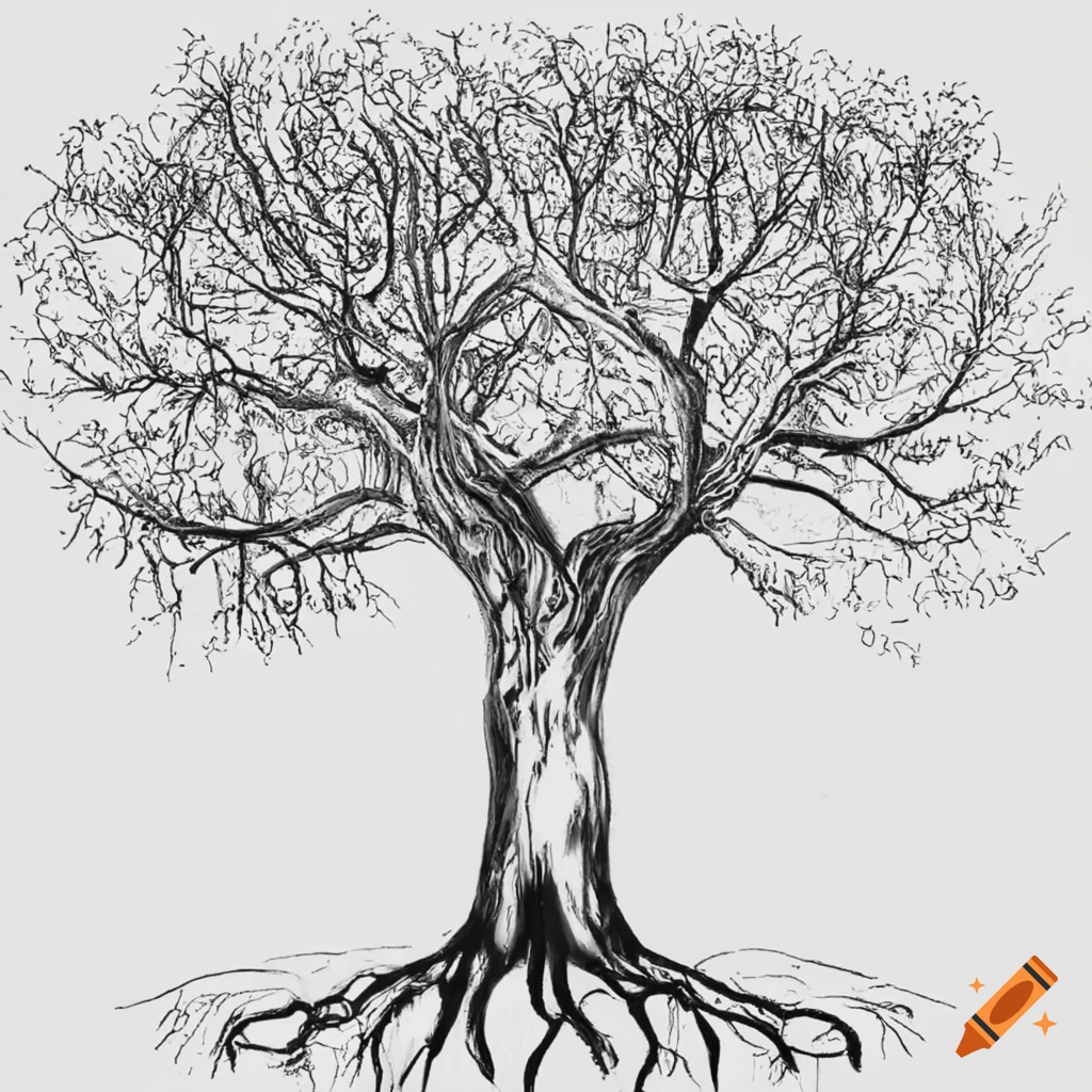 Illustration of a tree with visible roots on Craiyon
