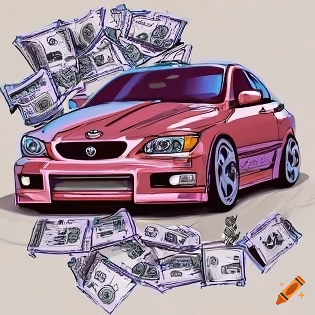 Luxury car overflowing with money