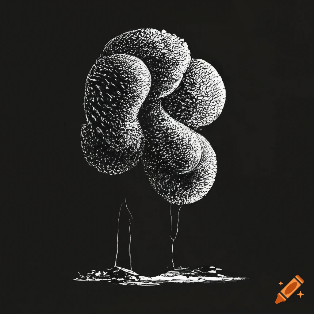 surreal white sketch of a plant on a black background