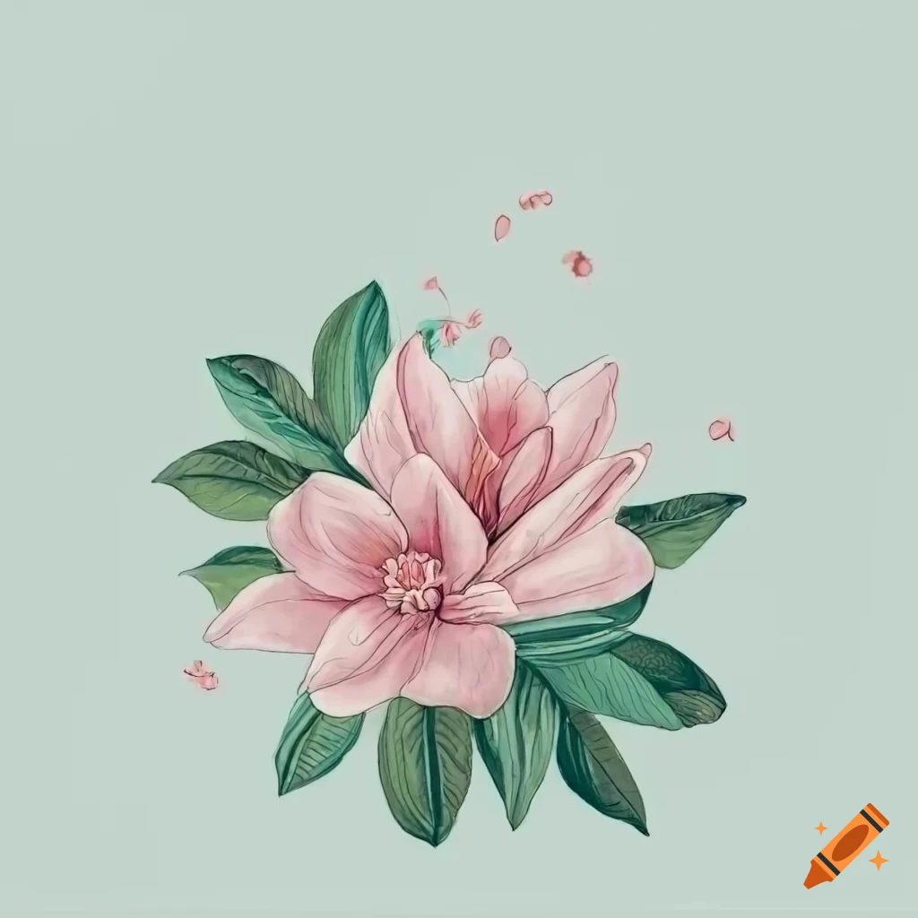 hand drawn magnolia floral arrangement on white background