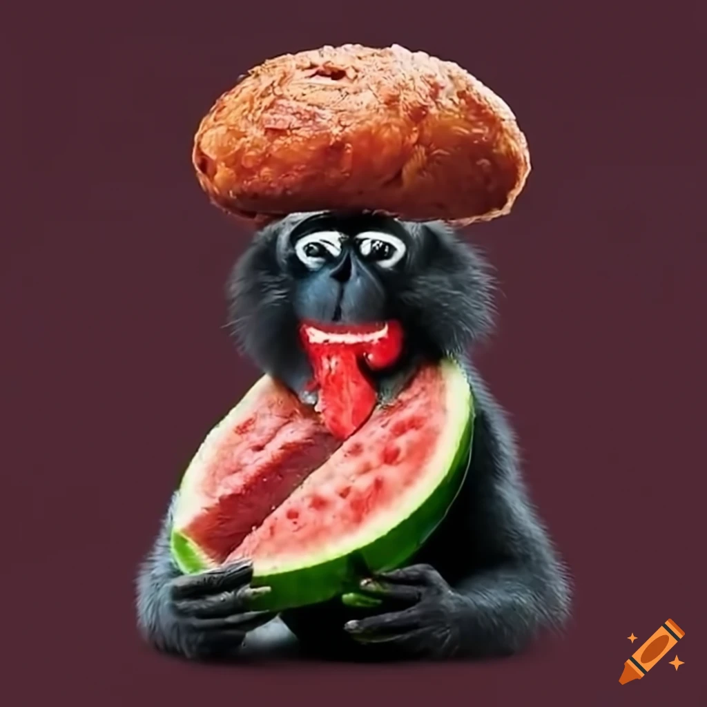 monkey enjoying watermelon and chicken