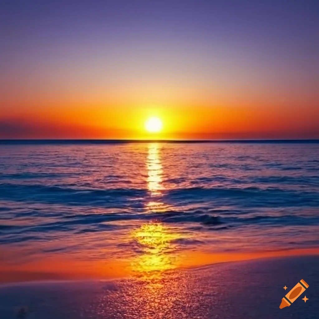 sunset at the beach with calm blue sea