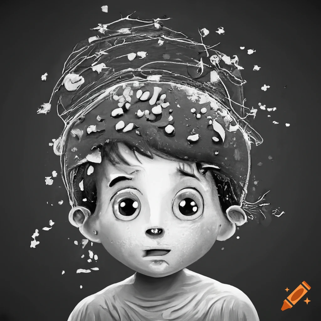 Image of a boy turning thoughts into flour at a magical mill on Craiyon