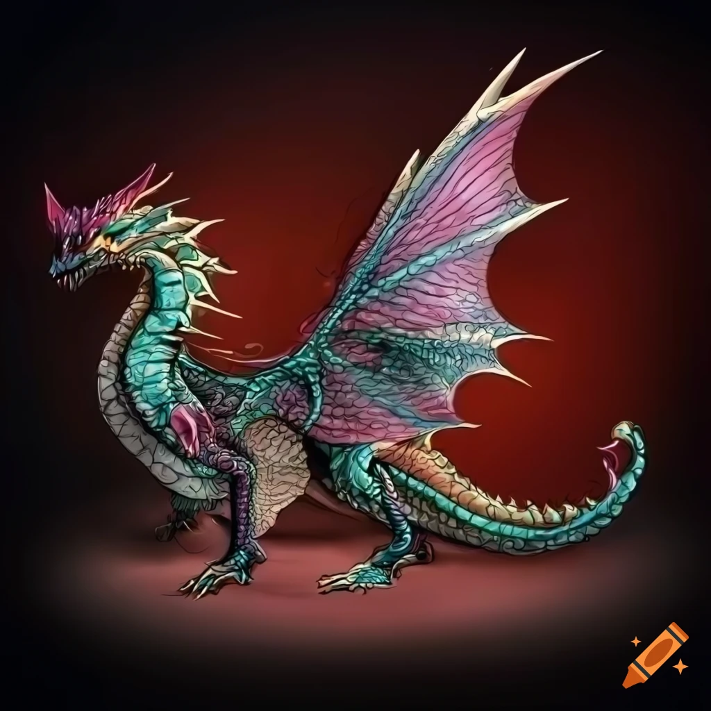 detailed side view illustration of a dragon with wings