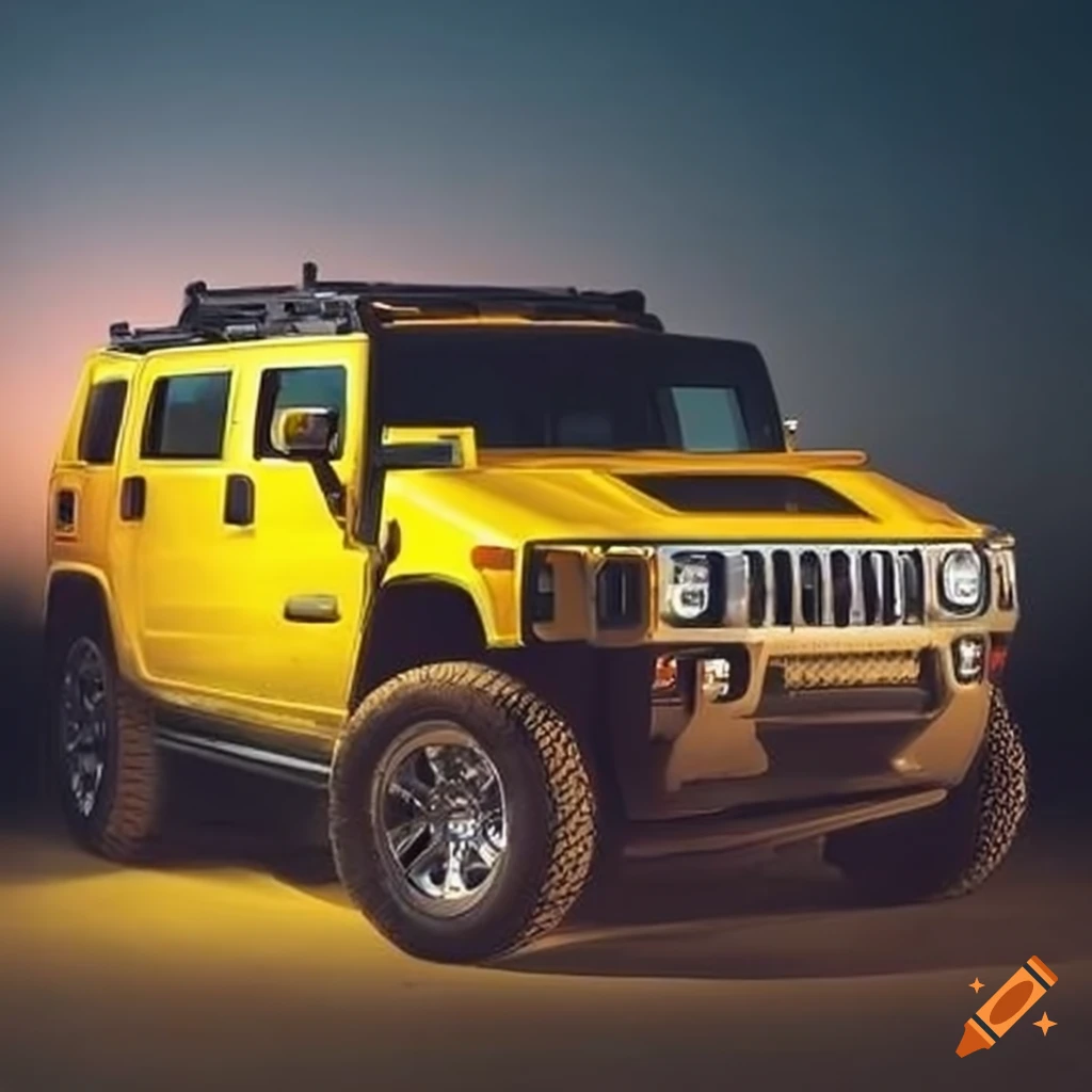 Yellow hummer h2 in trosley style on Craiyon