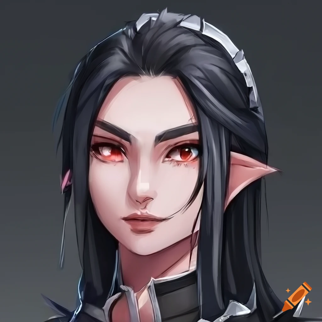Detailed portrait of a confident female elf with black hair on Craiyon