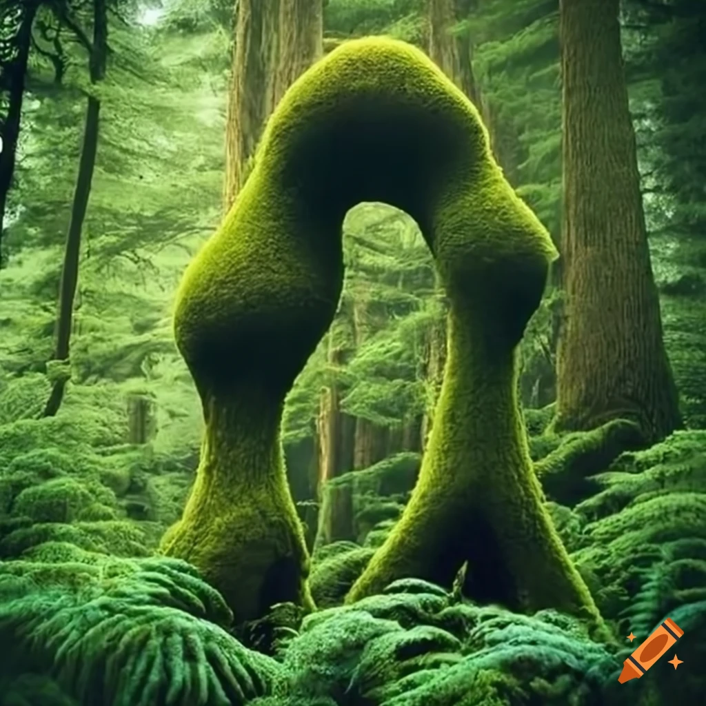 Mosscovered tower trees in fern forest Craiyon