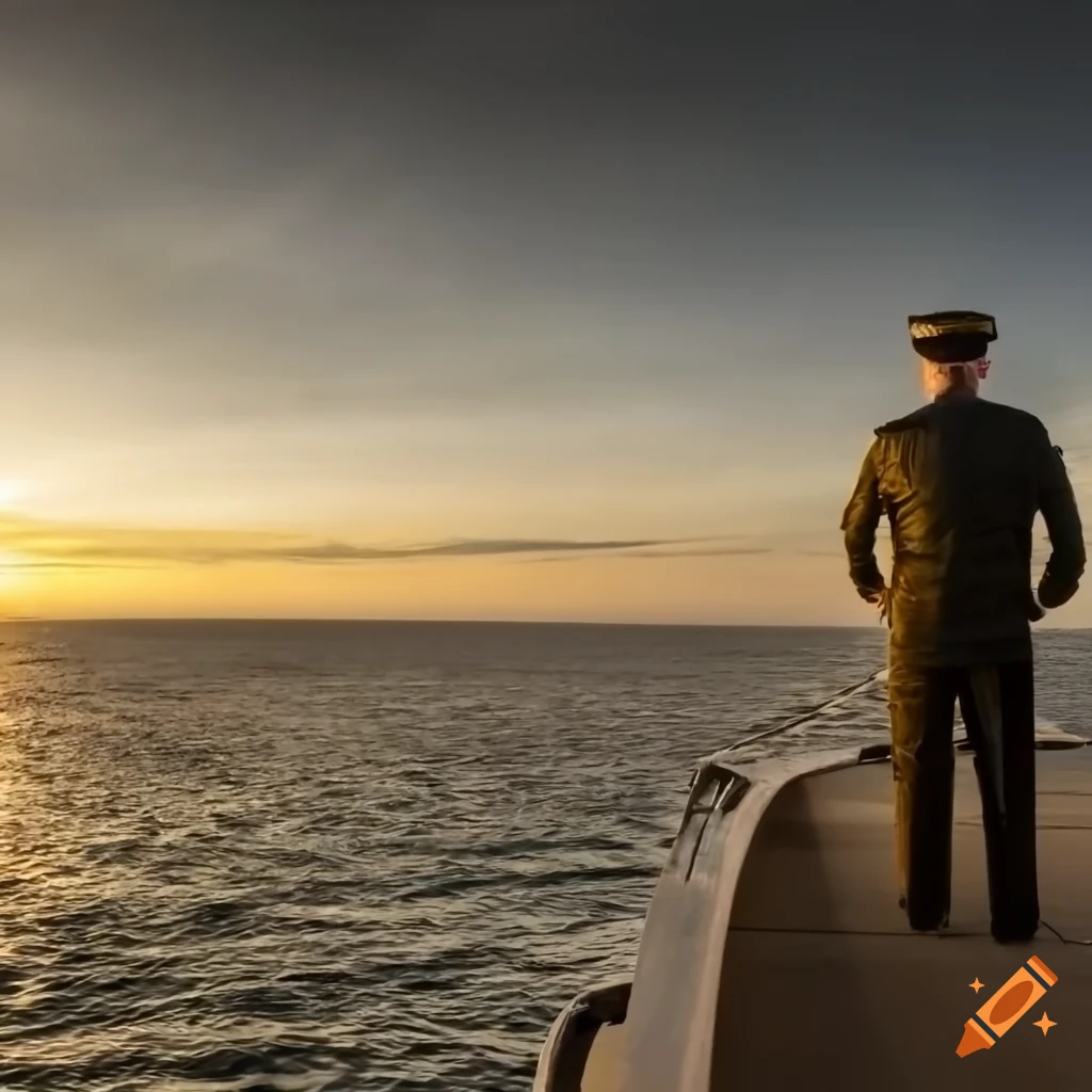 Captain Standing On The Bow Of A Ship