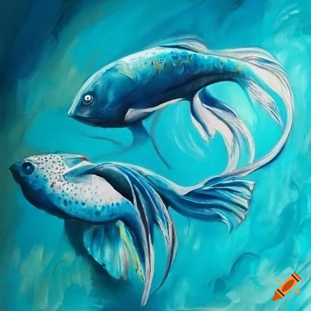Contour drawing of three blue and turquoise fish on Craiyon