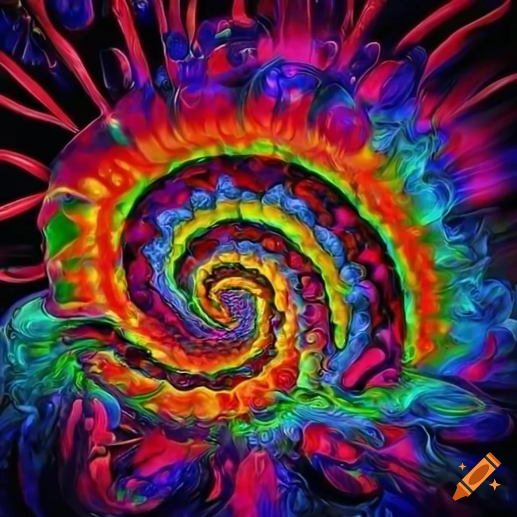 Psychedelic rainbow spiral with mushrooms and aliens on Craiyon