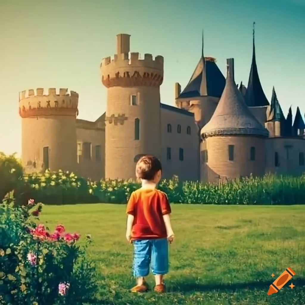 boy-standing-in-front-of-a-castle-surrounded-by-gardens-on-craiyon