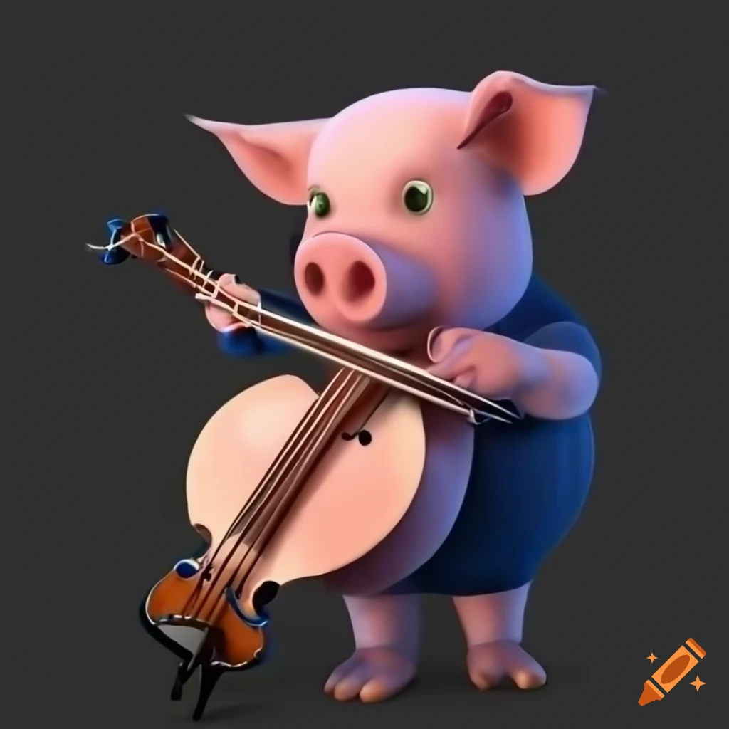 3D illustration of a pig playing the violin