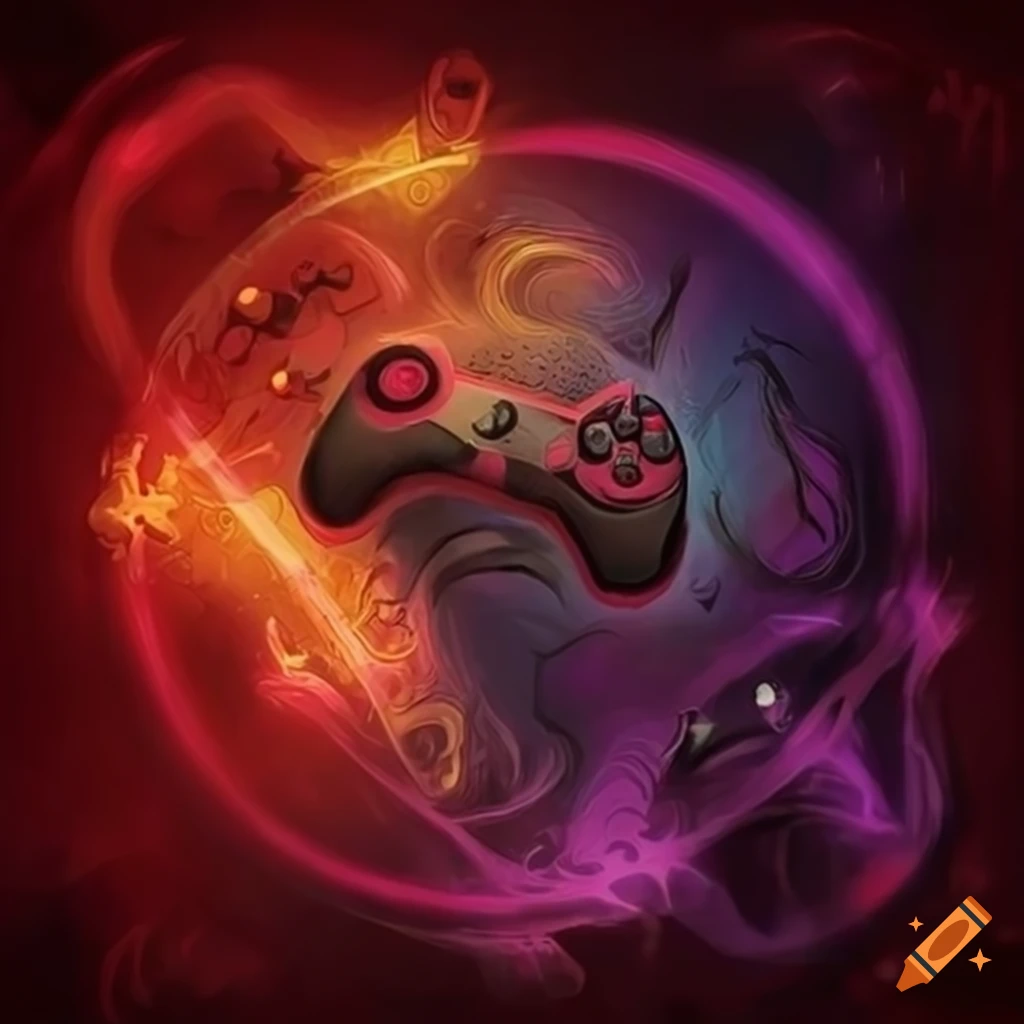 artwork with a game controller and devilish elements