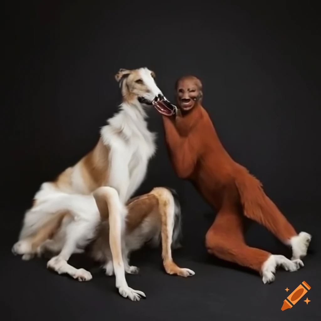 image of a Borzoi dog and an orangutan
