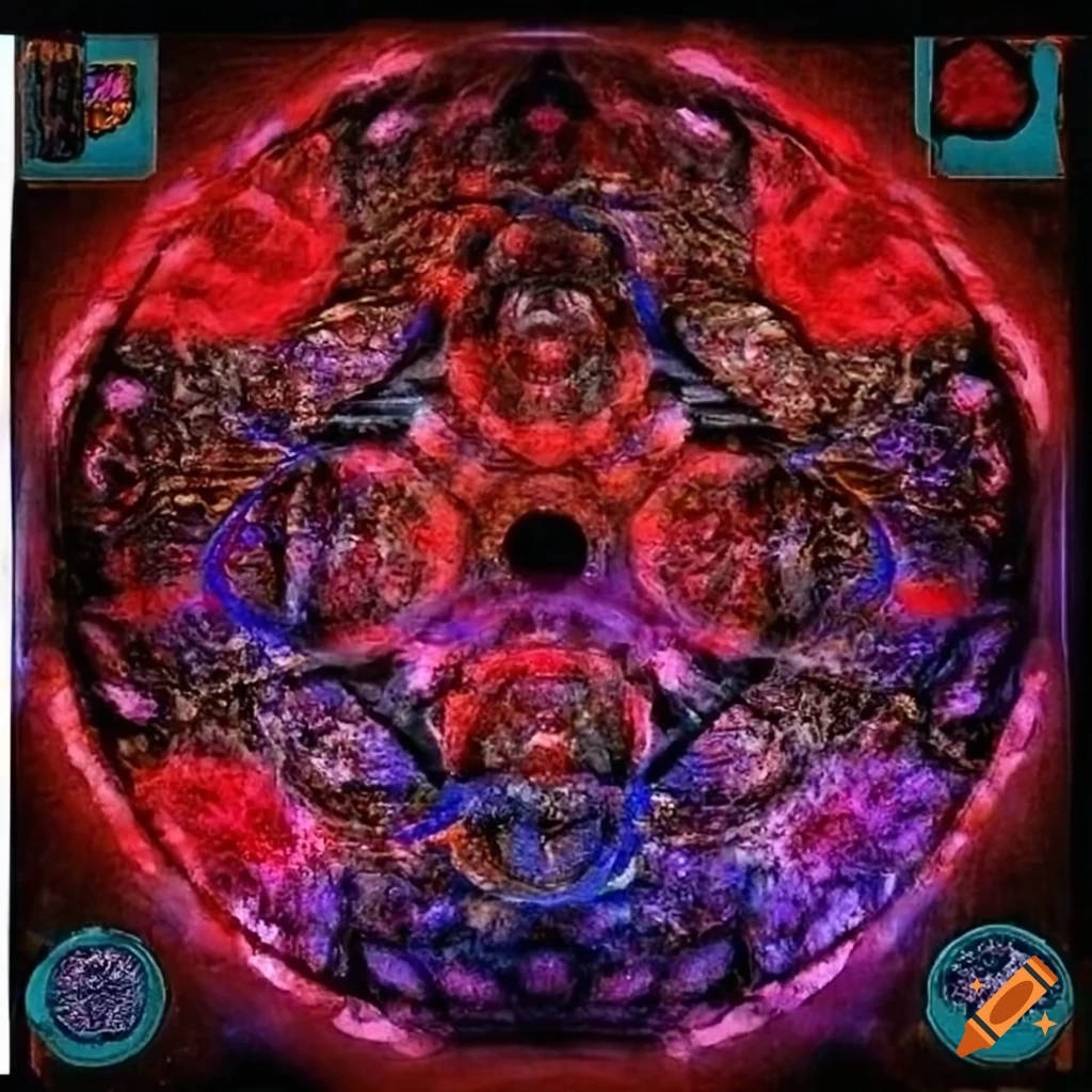 Reversed nine of stones tarot card in a warpstorm on Craiyon