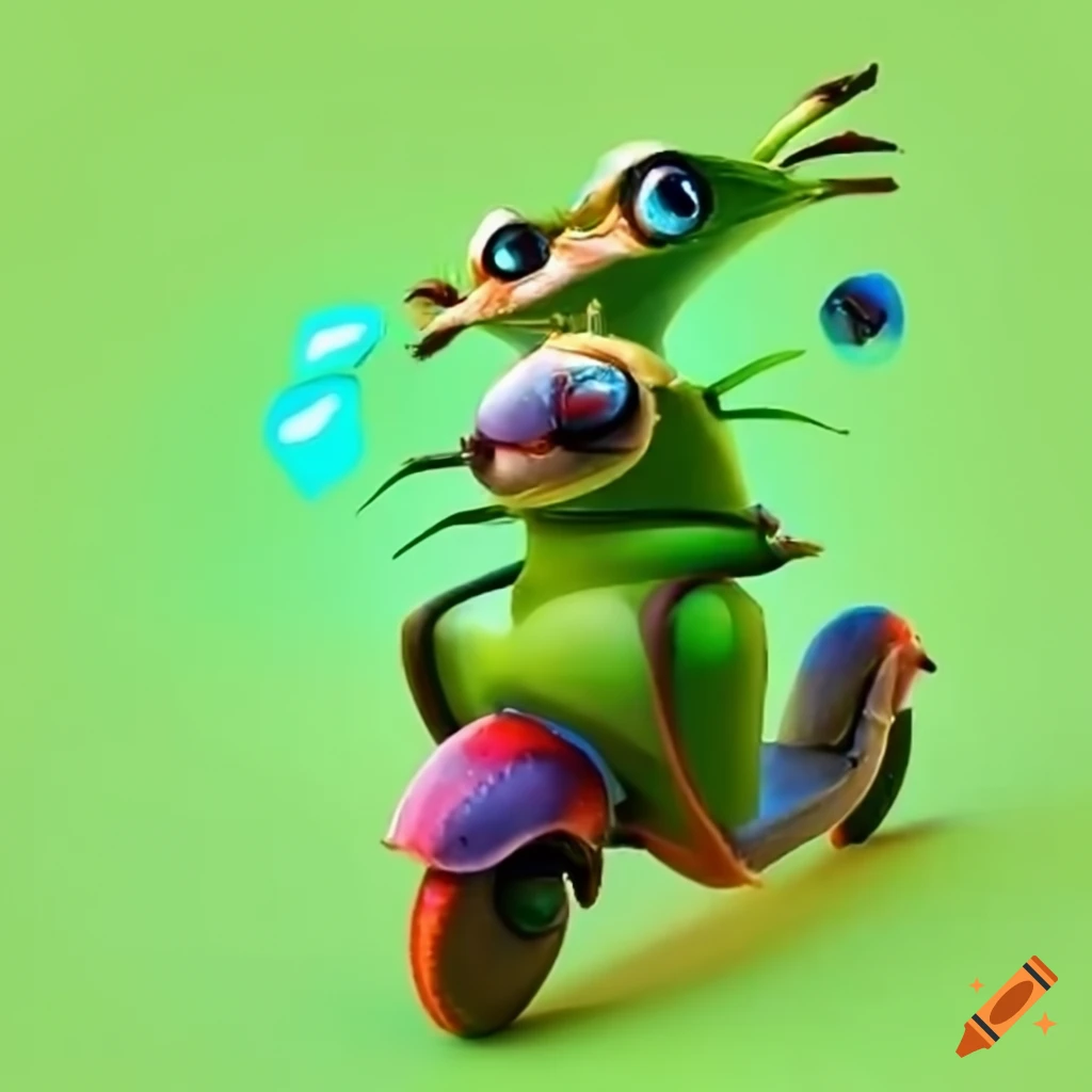 picture of crabs riding a green electric scooter