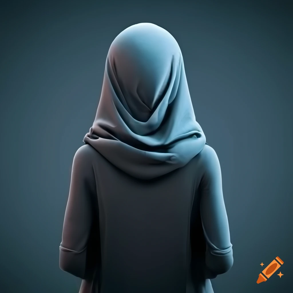 3D art of a hijab girl looking into the horizon