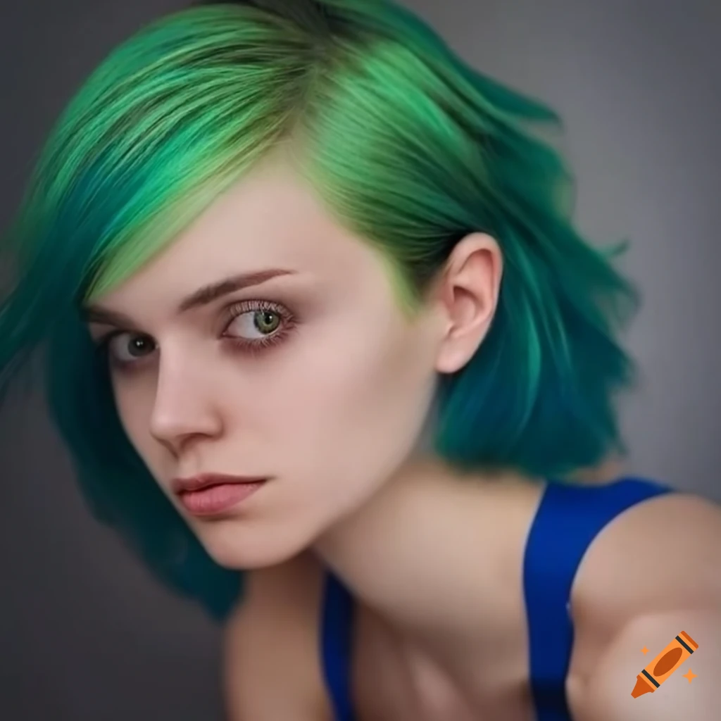 Portrait of a young woman with green hair