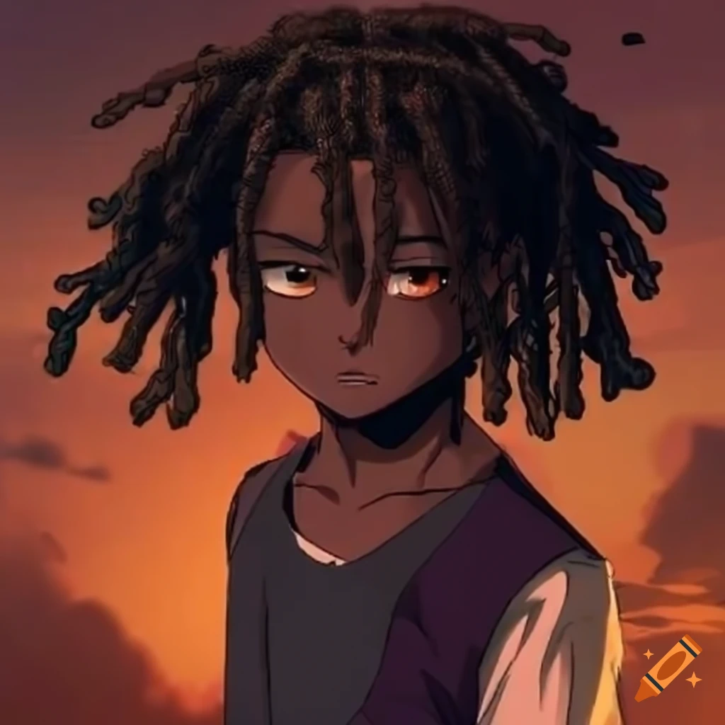 Dark-skinned young man with blue eyes and black jacket, Dreadlocks bleu  clair, style dreadlock cheveux, dans un style anime, Colorful sketch -  SeaArt AI