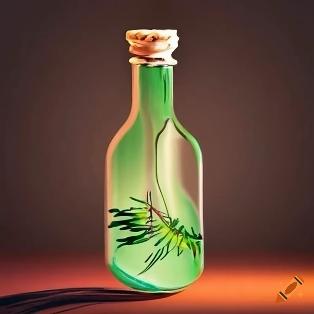 glass bottle with pine water cover