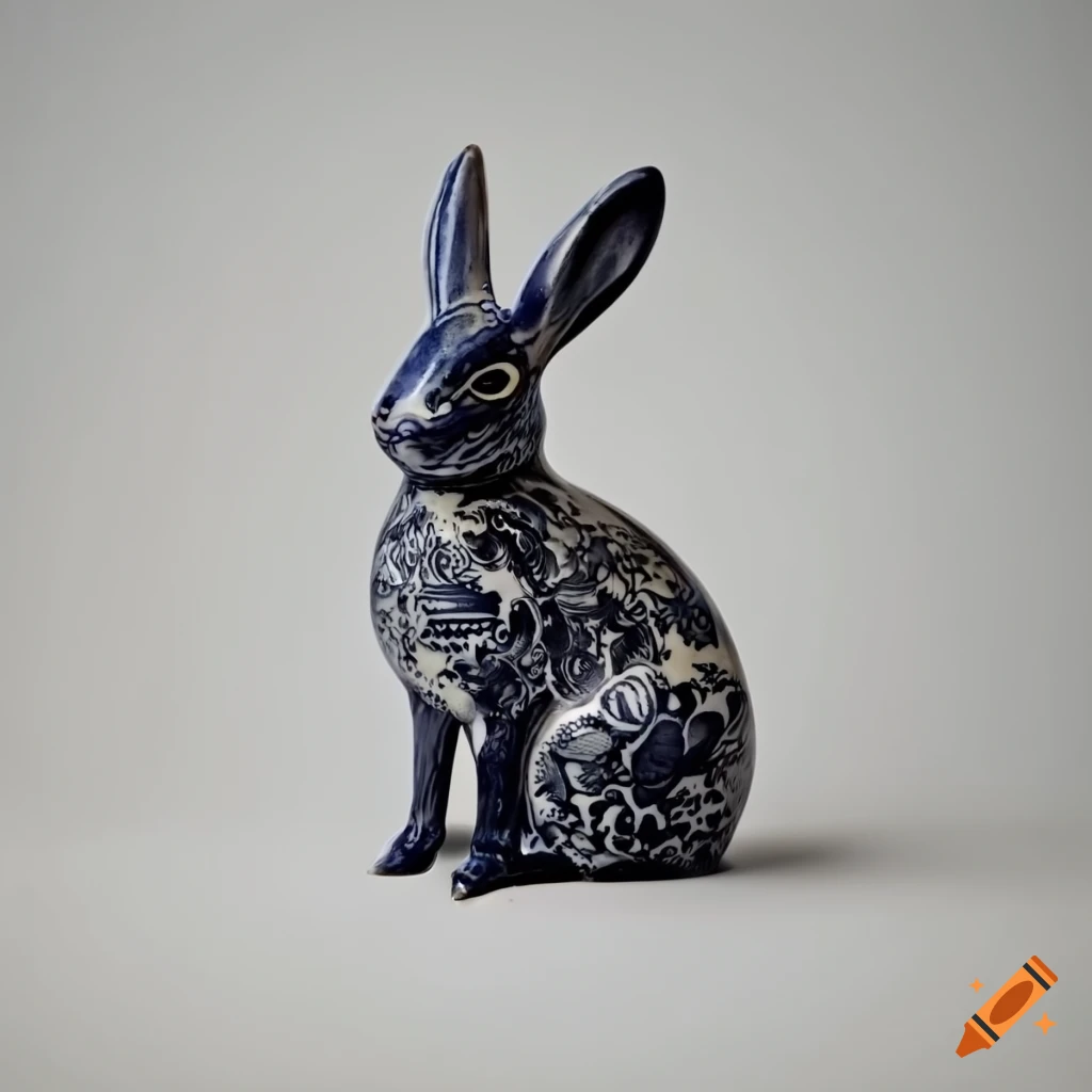 White and gold ceramic rabbit figurine