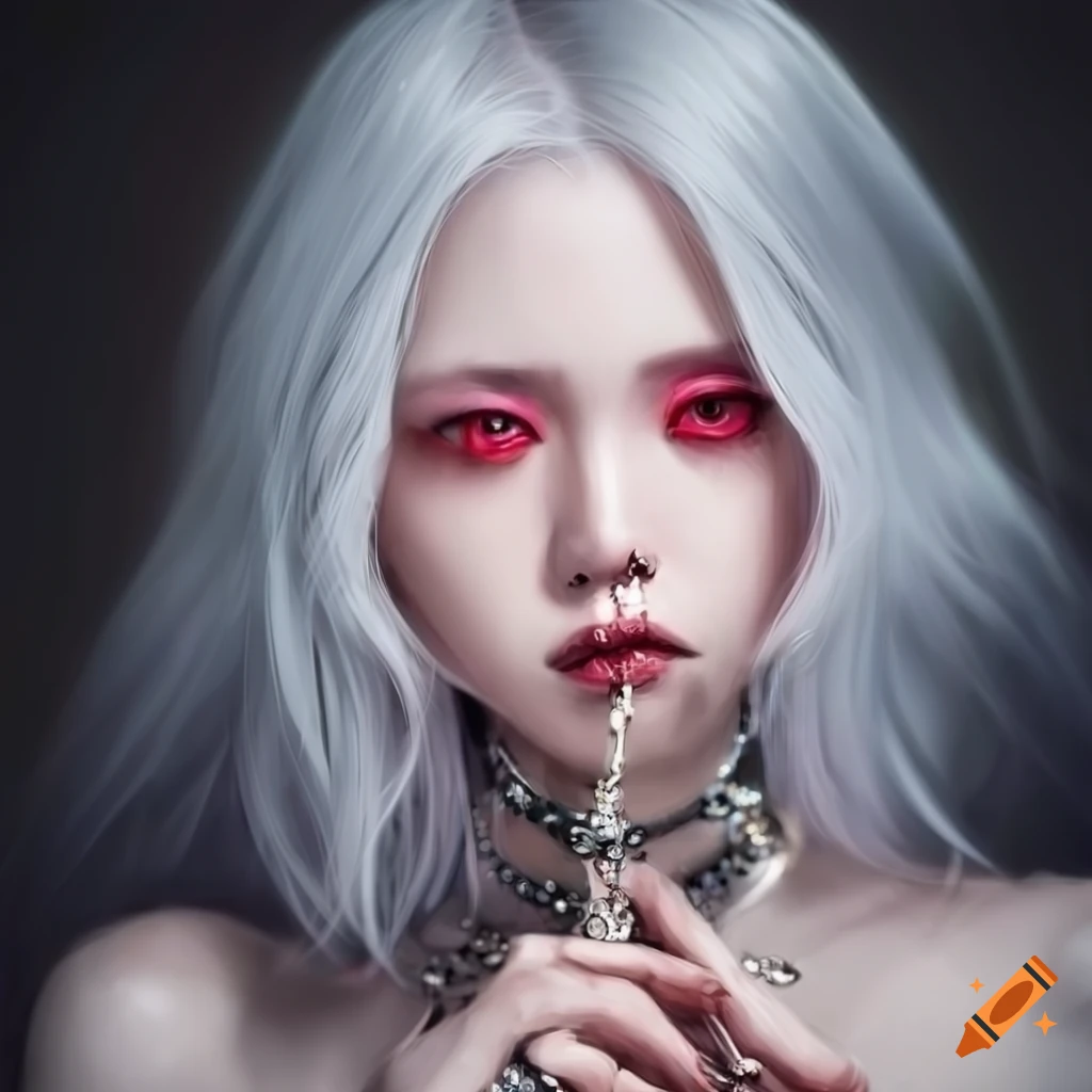 Portrait of hayami with silver hair and red eyes
