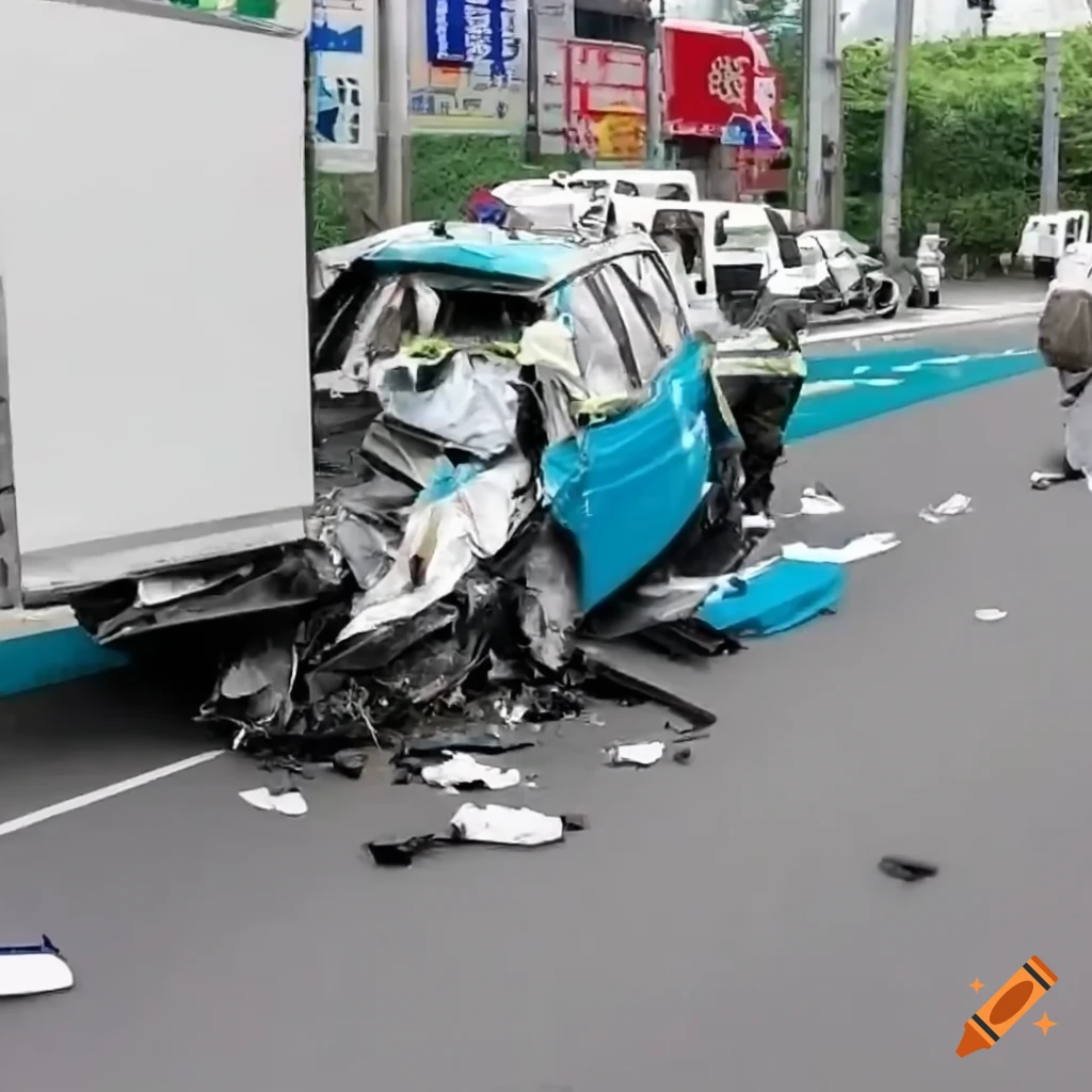 Japanese car involved in a minor highway accident on Craiyon