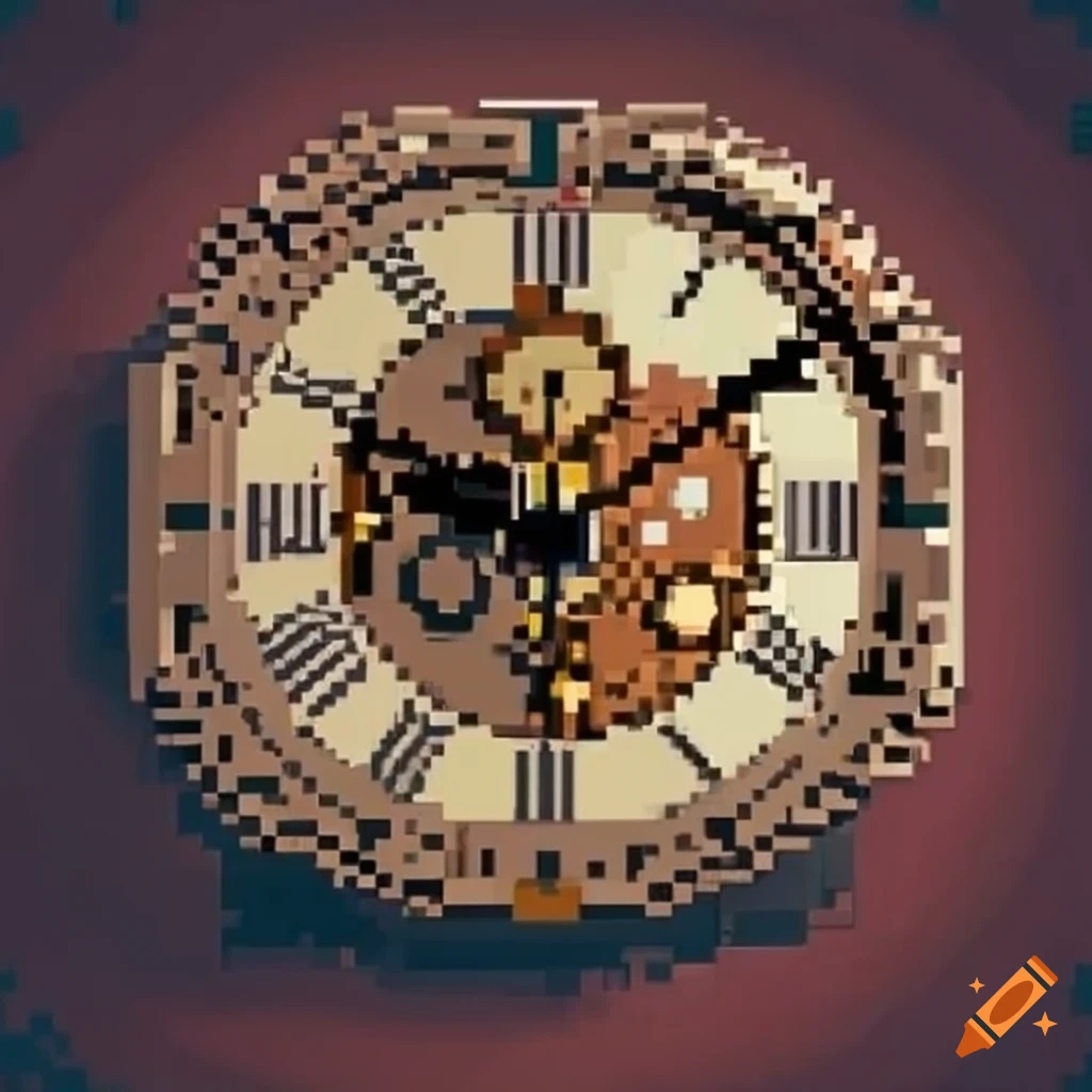 Pixel art of steampunk clocks on Craiyon