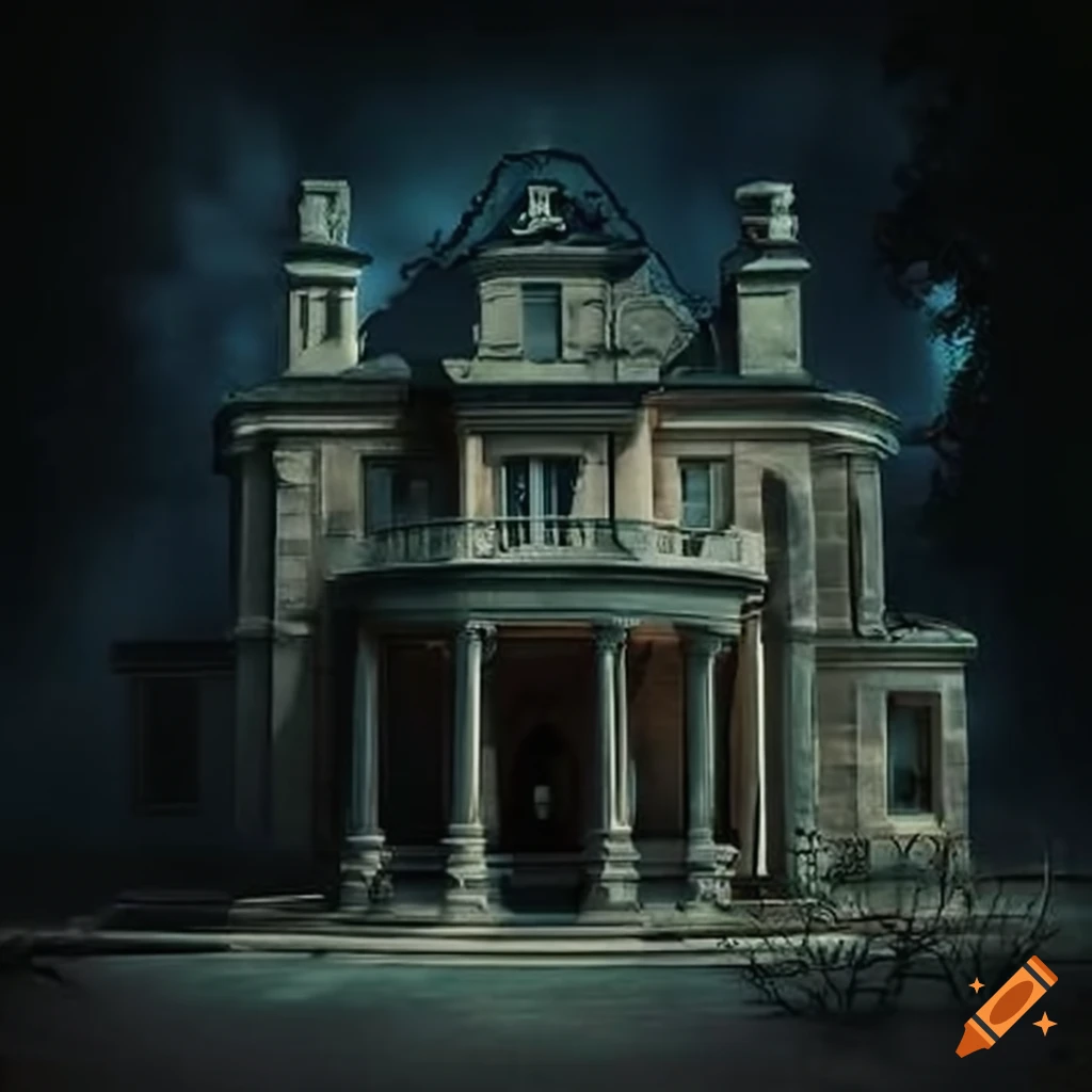 picture of a spooky mansion with a portico