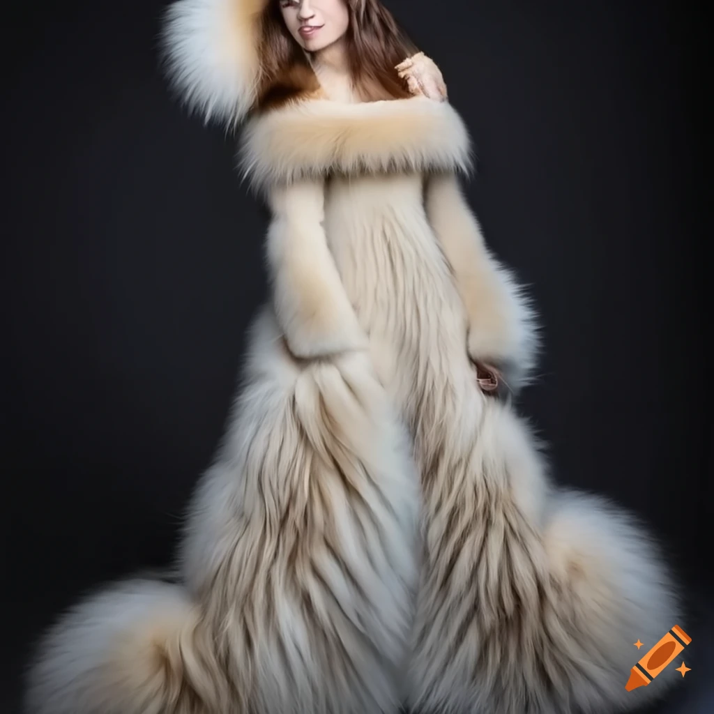 Gold and silver fluffy fur dress on Craiyon