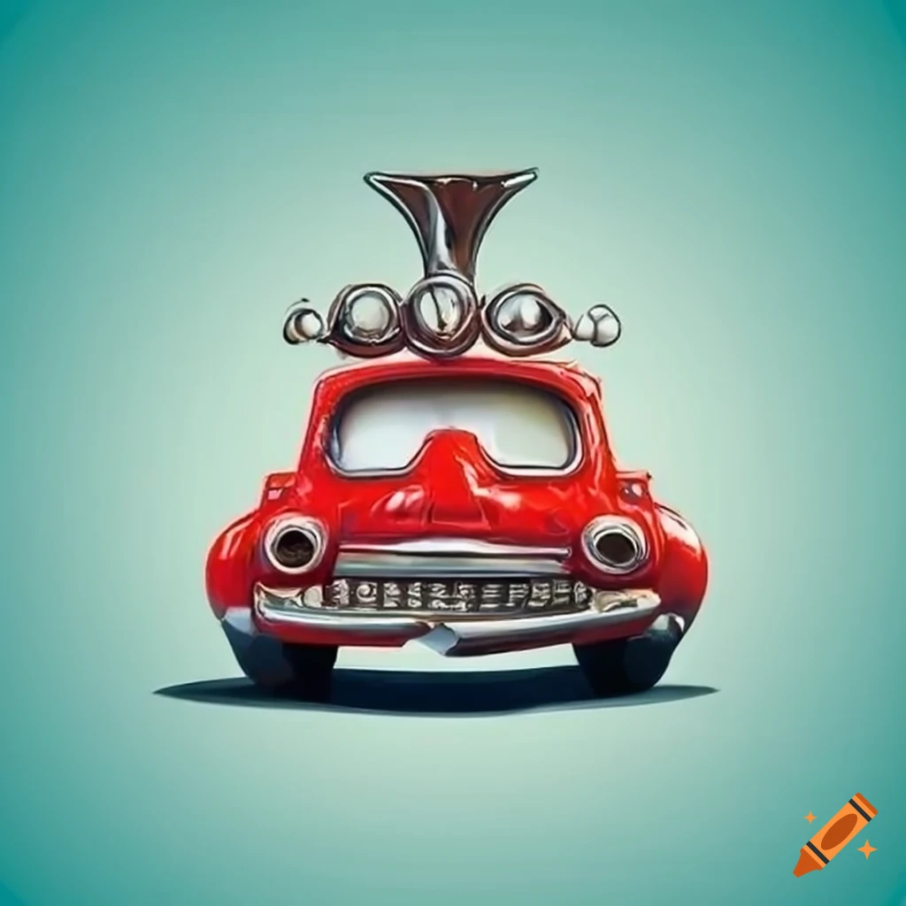 Shieldshaped badge with a funny car and the name "garasauto"