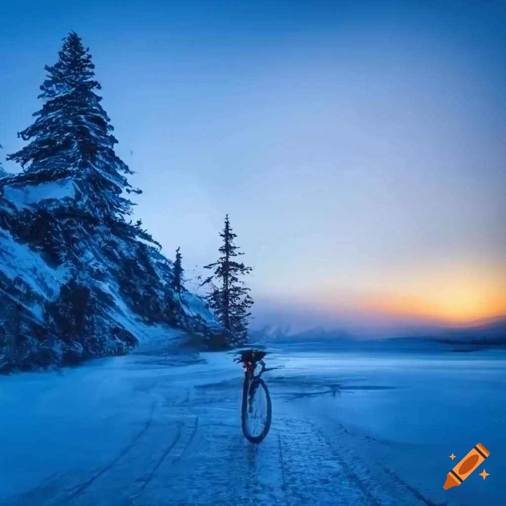 mountain bike riding on Mount Fuji in winter