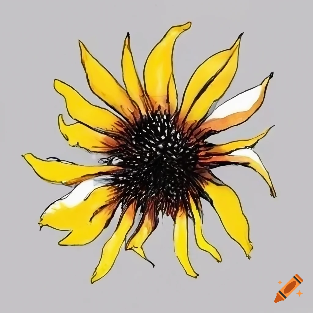Crayon drawing of a yellow coneflower bloom on Craiyon